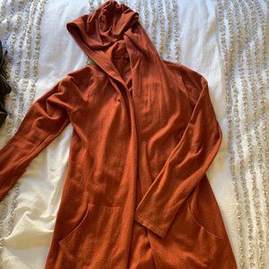 Orange Hooded cardigan duster